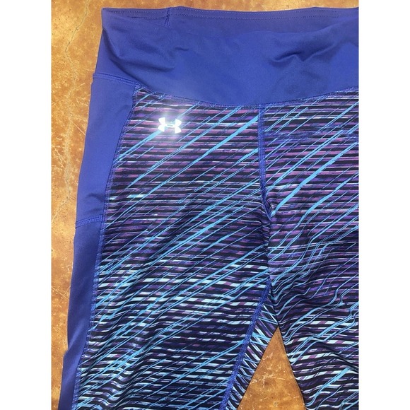 Under Armour Crop Yoga Pants Leggings Blue Geometric Athletic Size Large - Picture 2 of 8